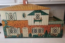 VTG 1950's MCM T Cohn Tin Litho Large 2 Story Dollhouse Toy MARX Style Metal