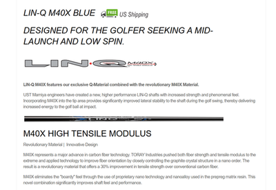 UST Mamiya LIN-Q M40X Blue 7F4 Driver / Fairway Wood Shaft Mid