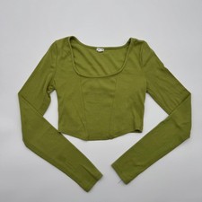 Garage Green Ribbed Long Sleeve Corset Style Crop Top Womens M