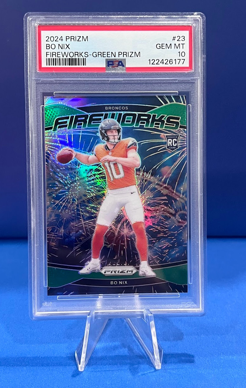 2024 PANINI PRIZM FIREWORKS GREEN PRIZM #23 BO NIX ROOKIE RC PSA 10