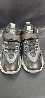 Fudron Black Gray Unisex Kids Low Top Athletic Sneakers Hook & Loop Lace Up
