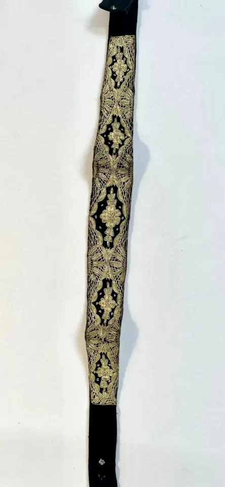 VTG 1950s Zardozi Black Velvet Beaded 31"Waist Belt Black/Gold Silver Embroidery - Image 2 of 3