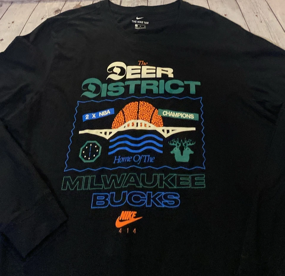Milwaukee Bucks NBA Nike Size XL Long Sleeve Black Shirt Deer District 414 - Image 3 of 4