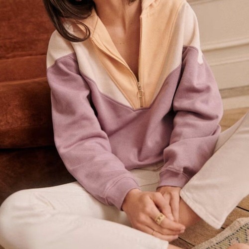 Sezane Tess Sweatshirt Colorblock Half Zip Damen lila (medium) pastell weich - Bild 6 von 11