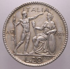 20 LIRE 1927 AN. VI LITTORE SPL - VITTORIO EMANUELE III - PERIZIA NIP GRIMOLDI