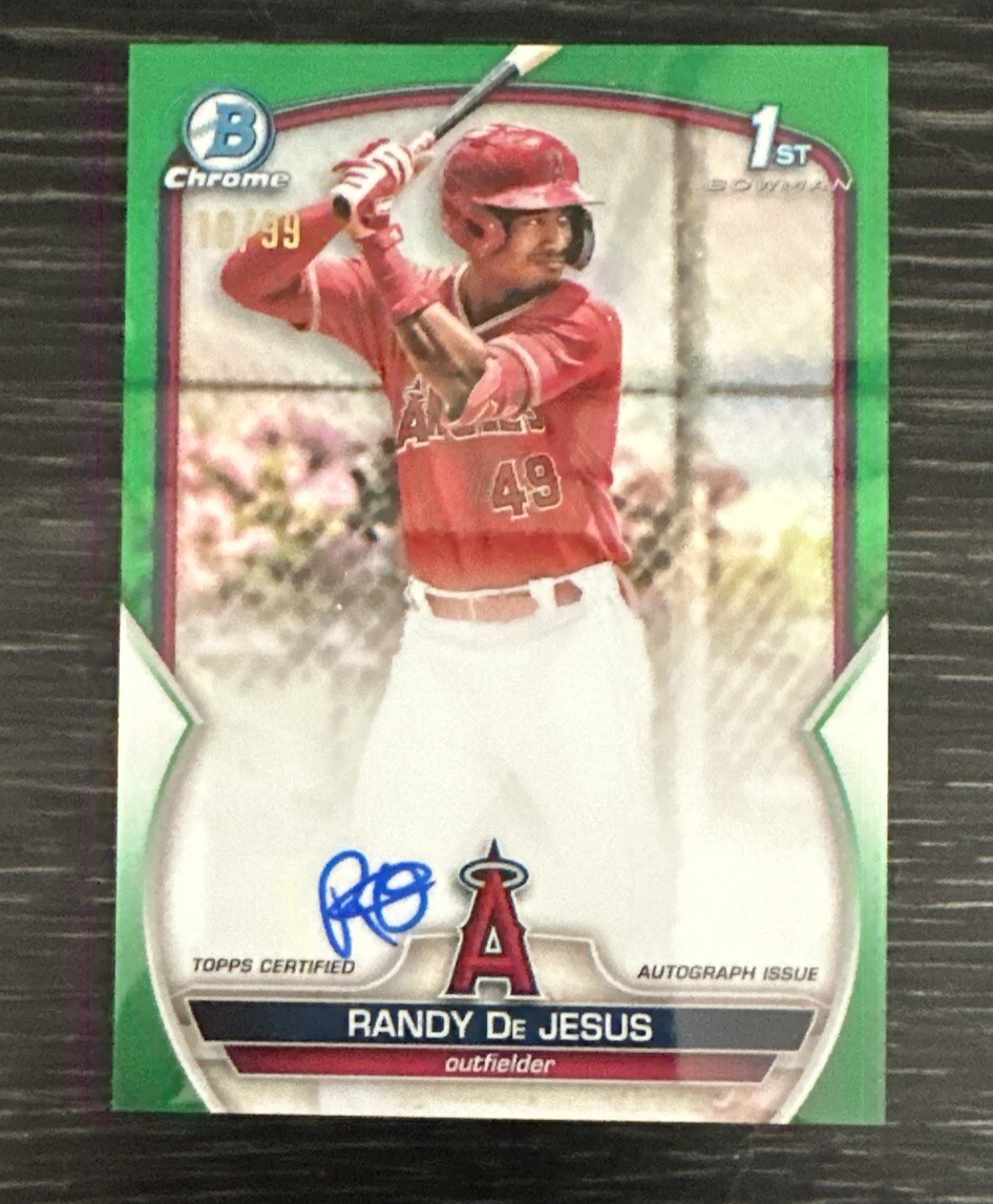 2023 Bowman Chrome Randy De Jesus Green Refractor /99 1st Prospect Auto Angels