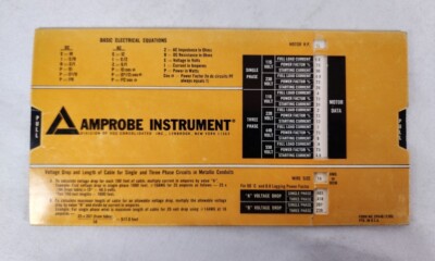 Amprobe Instrument 1969 Vintage Slide Rule Chart Electronics