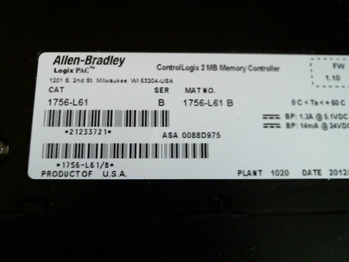 Allen-Bradley-1756-L61-B-ControlLogix-5561-Processor-Ser-B-F-W-1-10-1756L61