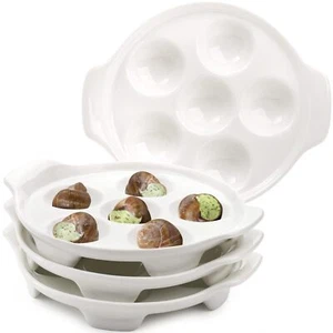 4 Pack Ceramic Escargot Plates with 6 Holes and Handles 6.5 Inch Seafood Snai... - Picture 1 of 6