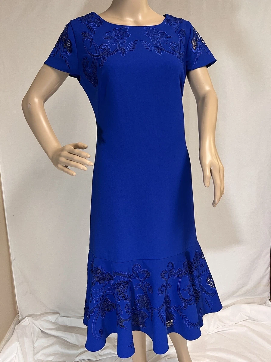 Marchesa Notte, Royal Blue Embroidered A-line Dress, Size 14 | eBay