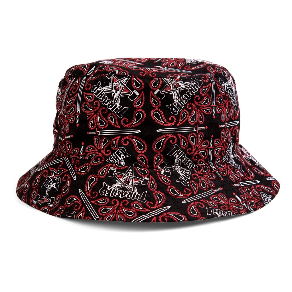 Thrasher Magazine BANDANA SKATE GOAT PRINT BUCKET Hat BLACK/RED L