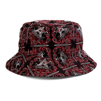 Thrasher Magazine BANDANA SKATE GOAT PRINT BUCKET Hat BLACK/RED L