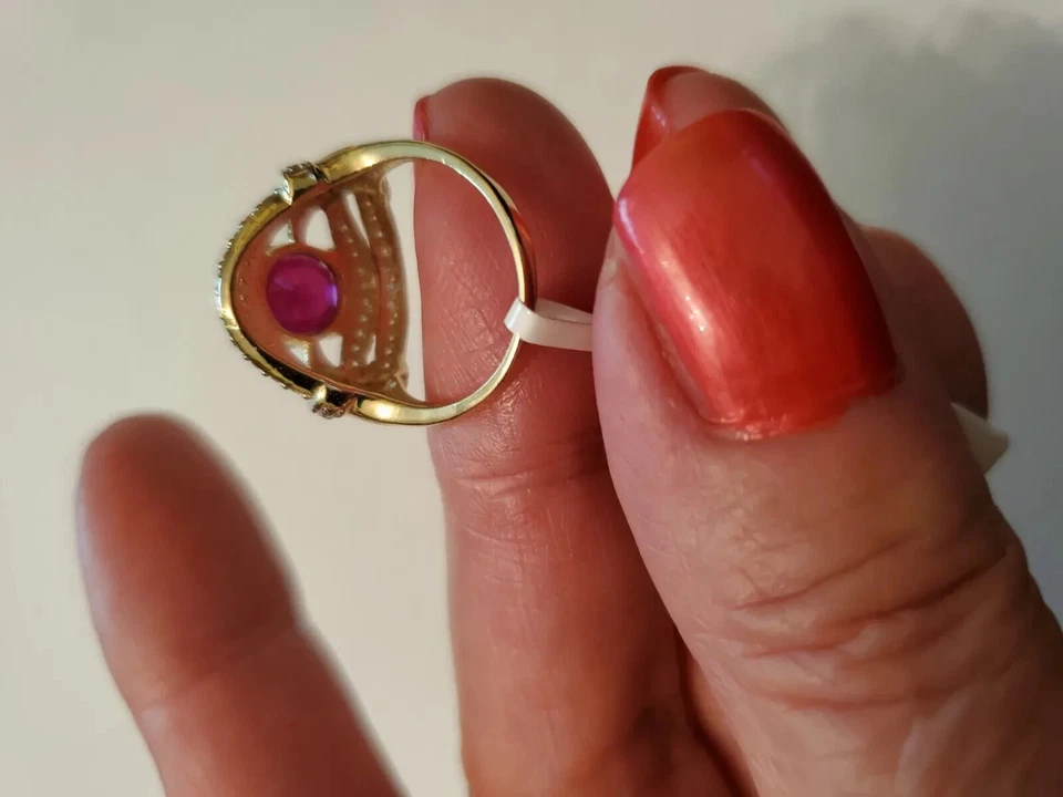 2.61 CTW LAB CREATED RUBY & DIAMOND 14KT SOLID YELLOW GOLD RING SIZE 6.5 - Image 4 of 4