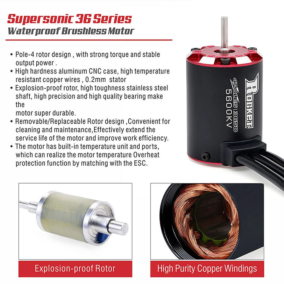 Rocket V2 Supersonic 3650 3660 3665 Brushless Motor+ ESC für 1/8 1/10 RC Car - Bild 3 von 4