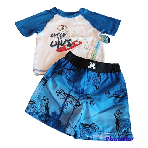 iXtreme Dinosaur Rash Guard Swim Set-2T Boys Short Sleeves Trunks