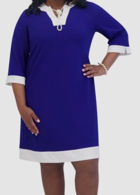 Kasper Women's Blue Jude Contrast-Trim Sheath Dress Size L