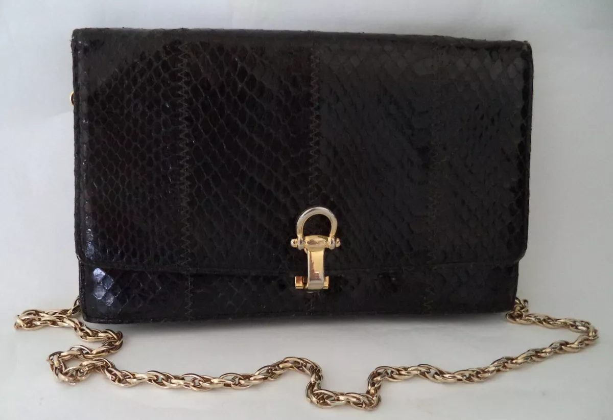 JANE SHILTON BLACK SNAKESKIN AND LEATHER CLUTCH OR SHOULDER