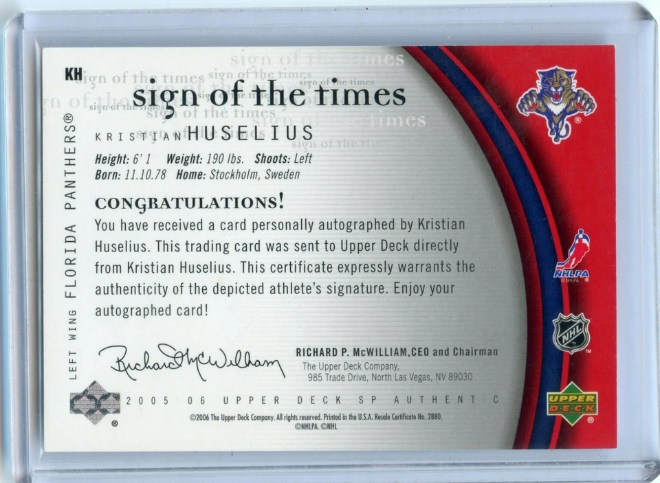 2005-06 SP Authentic Sign of the Times #KH Kristian Huselius - Image 2 of 2