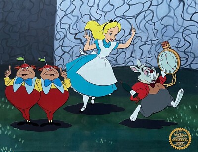 Disney ALICE IN WONDERLAND RABBIT TWEEDLEDEE Sericel Animation Art Serigraph Cel