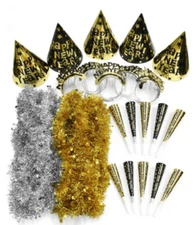 New Years Eve - 30 Piece Party Pack for 10 People - Leis - Hats - Tiaras & Horns