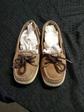 Sperry Leapord Print Top-Sider Loafer Boat Shoes Kids Size  Brown 