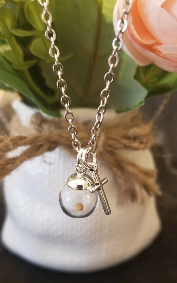 Collar Fe - Colgantes Semilla de Mostaza y Cruz con Cadena de 24". Mate 17:20 Foto 3 de 4