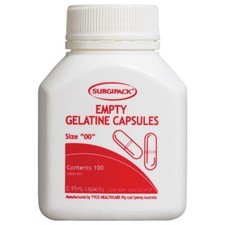 Surgipack Empty Gelatine Capsules Size '00' 100 pack