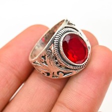 Red Garnet Men's Ring 925 Sterling Silver Beautiful Statement Ring All Size M474
