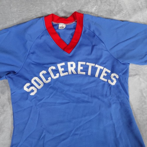 Vintage Champion Soccerettes Jersey Womens M (Fits S) V-Neck Nylon Blue 1980s - Picture 3 of 10
