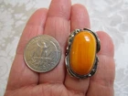 Vintage Sterling Silver Large Baltic Butterscotch Egg Yolk Amber Ring Size 9.25