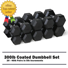 300Lb Rubber Hex Dumbbell Set