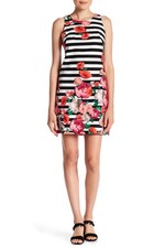 Eliza j Striped Sleeveless Shift Dress Sz 6 Ivory Black