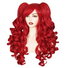 Long Curly Cosplay Wig with 2 Ponytails Red