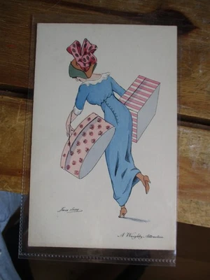 XAVIER SAGER Artist Drawn TITLED Weighty Attraction Postcard c1910s Woolstone - image 1 of 2