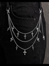 Stainless Steel Pants Jean Cross Chain Y2K Gothic Layered HipHop Alternative