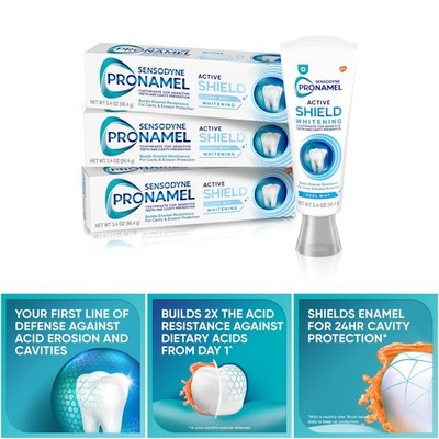 3.4 Ounces x 3 Cool Mint Whitening Enamel Toothpaste - Active Shield