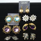ALL Trifari 6 Clip & 1 Pierced Earrings Lot Rhinestone Milk Glass Flower Vintage