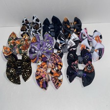 10 Sets Mini Hair Bows Halloween 2.5 Clips Handmade Black Orange Purple Glitter