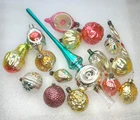 17 Antique Vintage Silver Glass Christmas Ornaments USSR Xmas Tree Decorations