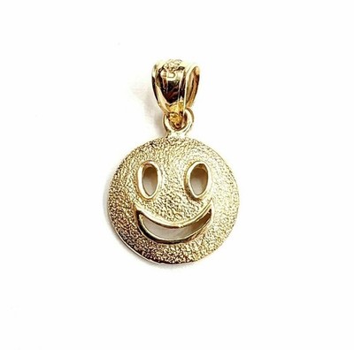 Neu 14k Gelbgold rund Happy Face Emoji Anhänger Charm Geschenk feiner Schmuck 1,1g