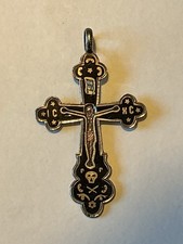 Antique Imperial Russian 84 Silver Enamel Orthodox Crucifix Cross Pendant 19th C