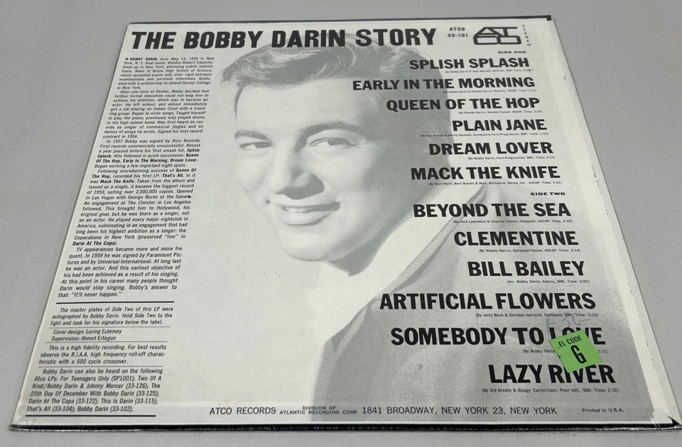 THE BOBBY DARIN STORY- MACK THE KNIFE LP ATCO SD 33-131 NEW SEALED RARE! - Image 2 of 2