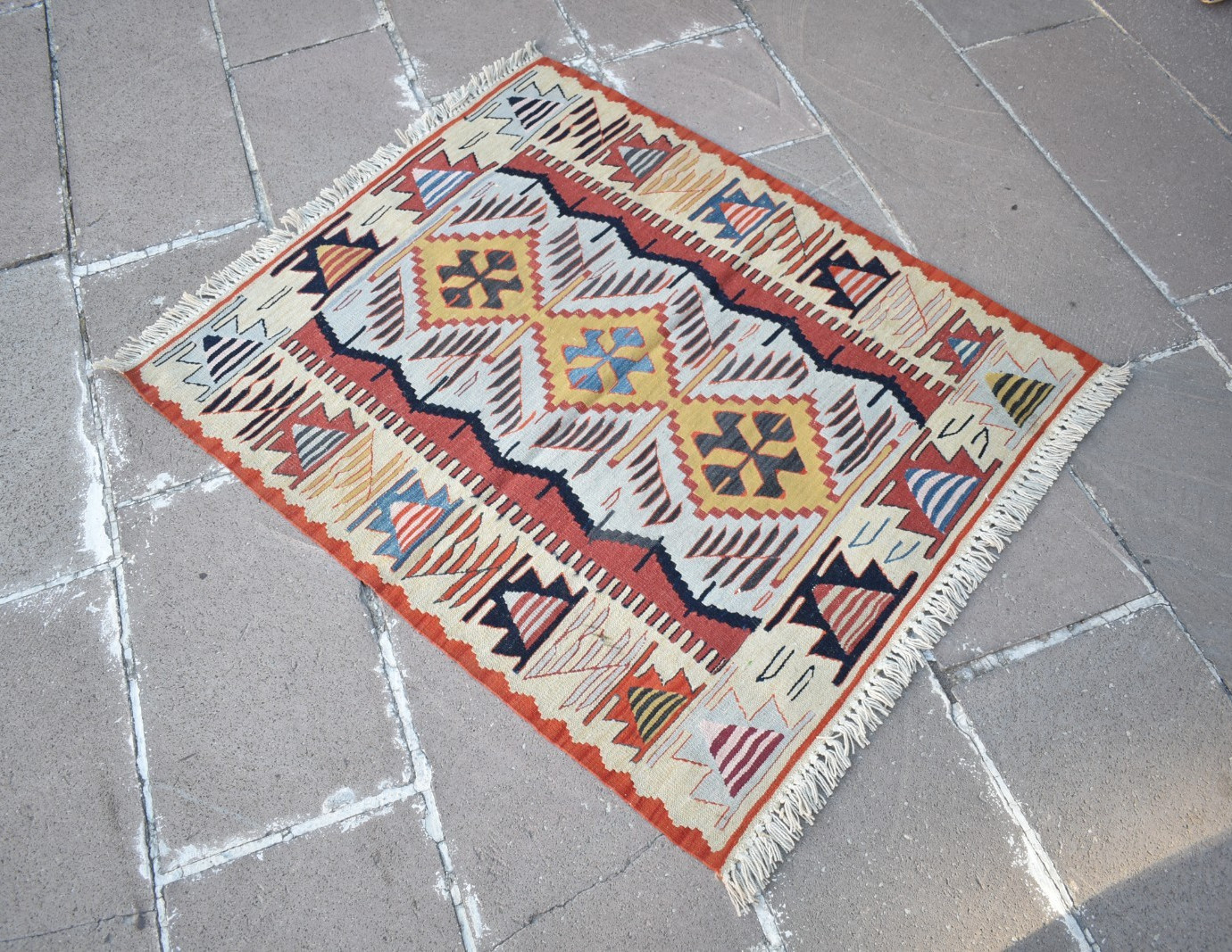 Turkish Rug 37'' x 44'' Vintage Anatolian Oushak Wool Rug Natural Color Wool Rug