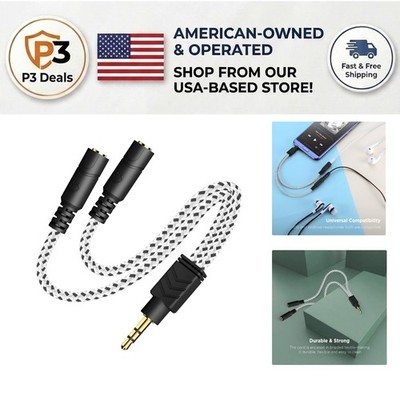 Flexible 3.5mm Knitted Aux Splitter Cable - Dual Device Connection, Zebra White