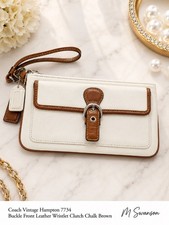 Vintage Coach Hampton 7734 Buckle Front Leather Wristlet Clutch Chalk Brown