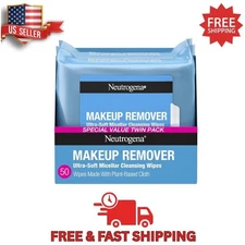 Neutrogena Makeup Remover Wipes Micellar Twin Pack, 50 Ct, Plant-Based Cloth