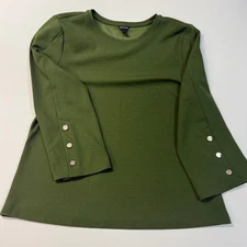 Ann Taylor Olive Green Bell Sleeve Button Detail Top Size L