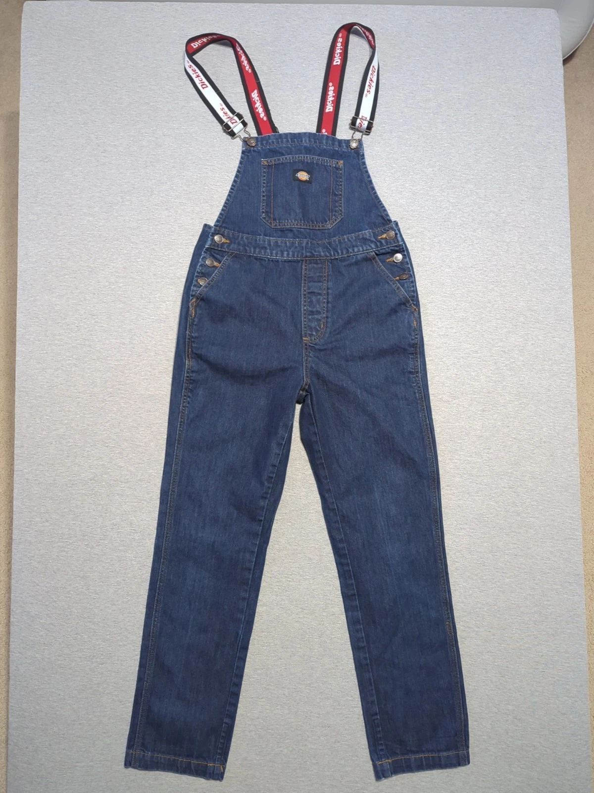 Dickies Denim Overalls Logo Strap Dark Wash Classic Utility Workwear Size Small
Opens in a new windo