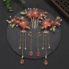 Traditional Chinese Style Hanfu Hair Pins And Hair Comb Accessory Set. Pink 
