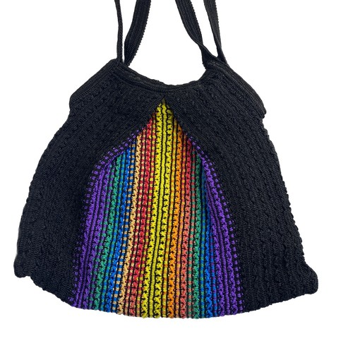 Crochet Bag Purse Rainbow Black Pride Knit Handmade Boho Lined Hobo Floyd - Picture 5 of 12